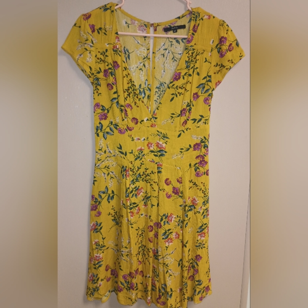 Zaful women's yellow mini dress M floral (unusual back)